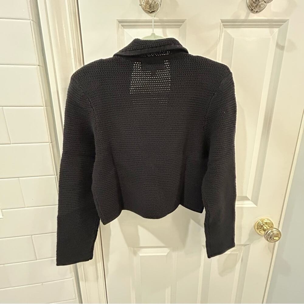Anthropologie Black Cropped Cotton Blazer Open Knit Cardigan DH New York NWT M - Picture 8 of 11